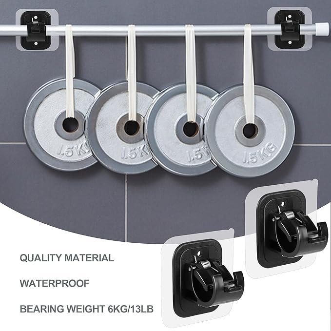 14PCS No Drill Curtain Rod Brackets No Drilling Self Adhesive Curtain Rod Holder Hooks Nail Free Adjustable Curtain Rod Hooks Curtain Hangers for Bathroom Kitchen Home Bathroom and Hotel (14PCS Black)