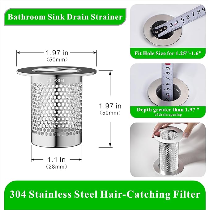 304 Stainless Steel Hair Catcher Bathroom Sink Drain Strainer Drain Filter (1 Piece, S-1)