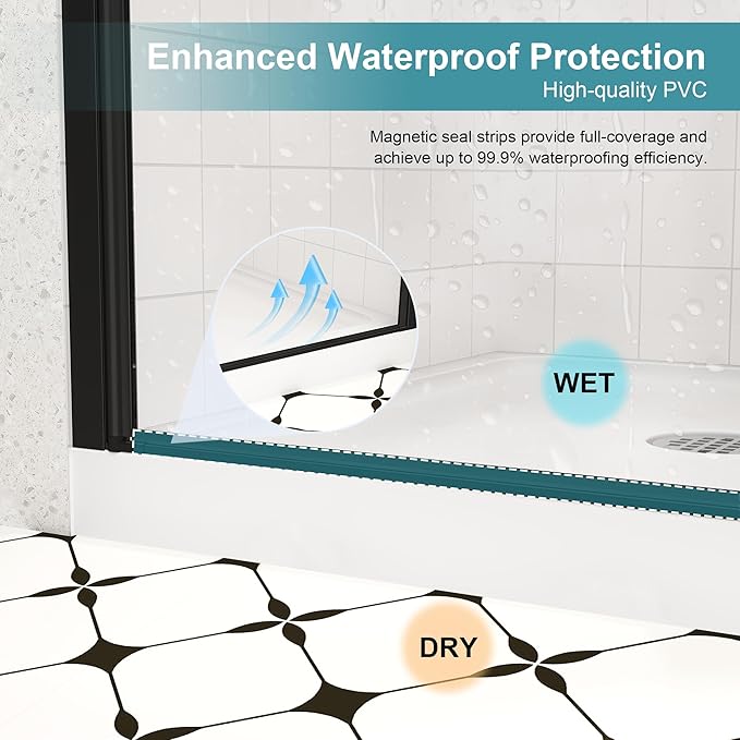 Frameless Pivot Shower Door 26"-28" Wx72 H,1/4"(6mm) Clear Nano Coated (SGCC) Tempered Glass,Reversible Swing Shower Door for Walk-in Shower,Modern Matte Black Finish