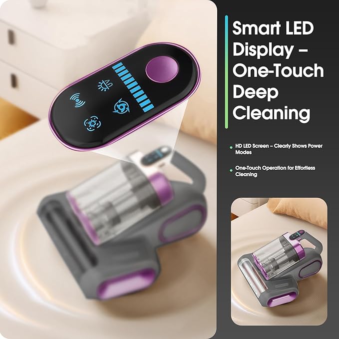 Cordless Handheld Vacuum for Mattress, Sofa & Carpet - Strong Suction, Cleaning Light with Vibration Technology - Portable Bed, Couch, Furniture Cleaner（Grayish Purple）