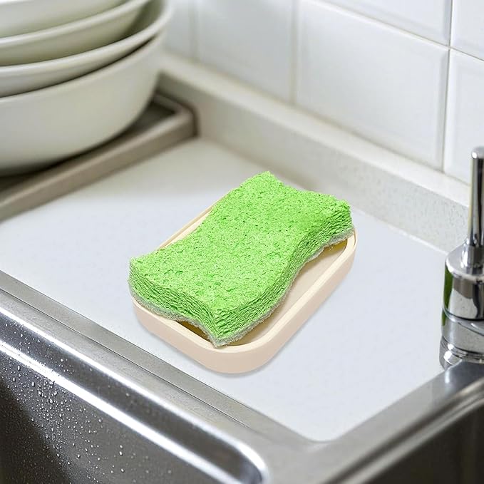 Double Layer Draining Soap Dish, Plastic Dishwashing Sponge Soap Holder for Kitchen, Bathroom, and Washstand (Khaki)