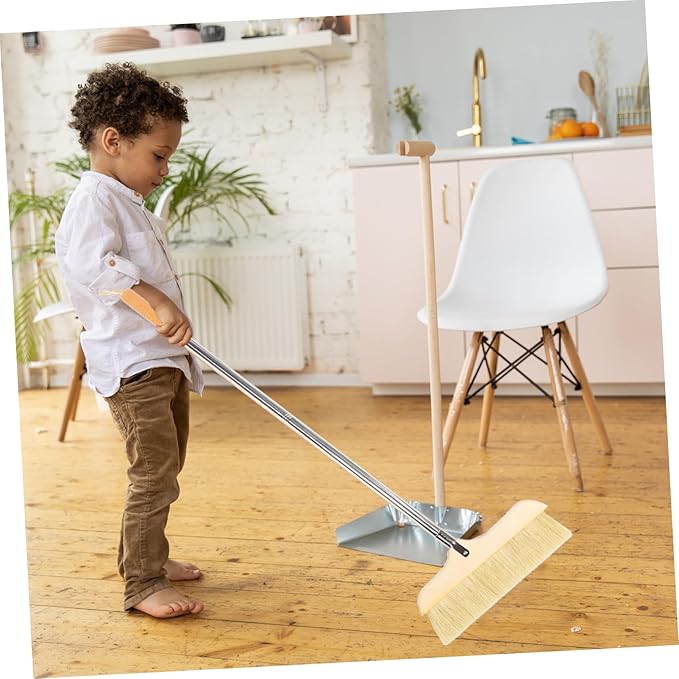 Natural Bristle Broom Soft Floor Brush Stainless Steel Pole Home Cleaning Tool