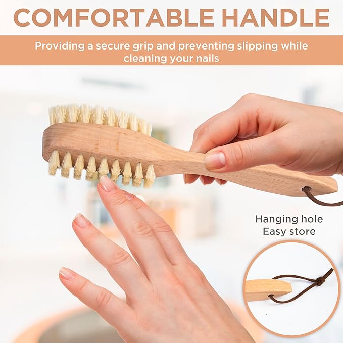 Takavu Nail Brush, Pure Boar Bristles, Natural Wood Handle, Nail Cleaning Brush for Scrubbing Fingernail Toenail Hand Feet, Dual Sided for Regular Manicure Nail Care Hygiene