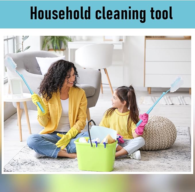 4 Pcs 3 ft Replacement Handles Compatible with Swiffer Duster Refill, Extended Handle, Removal Duty, Adjustable Length for Home Fan Window Cleaning (Sky Blue)