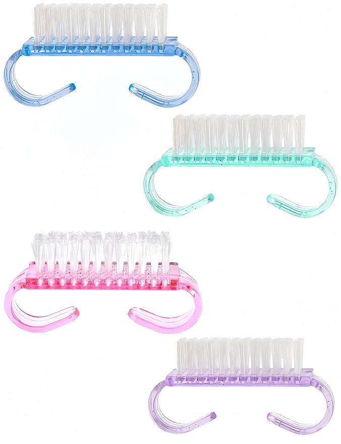 luvilly4 Pack Handle Grip Nail Brush, Nail Brush for Cleaning Fingernails, Pedicure Brushes for Toes and Nails Men Womeb（1Blue+1Green+1Pink+1Purple）