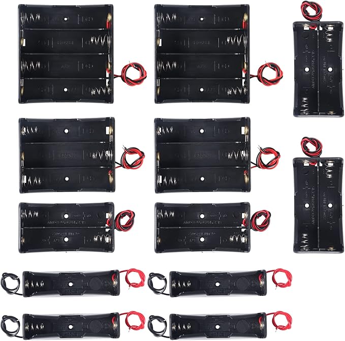 12PCS 18650 Battery Holder Bundle with Wire 18650 Battery Holder Case 3.7V, 1/2/3/4 x 3.7V Series DIY Battery Storage Boxes, 1/2/3/4 Slots Black Plastic Batteries Case for 18650 Battery