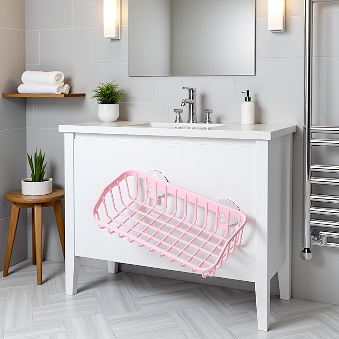 Pink Multifunctional Drain Rack,Hanging Storage Rack Drain Rack Sink Shelf Suction Cup Dishwashing Soap Sponge Holder for Kitchen Accessories Racks and Holders
