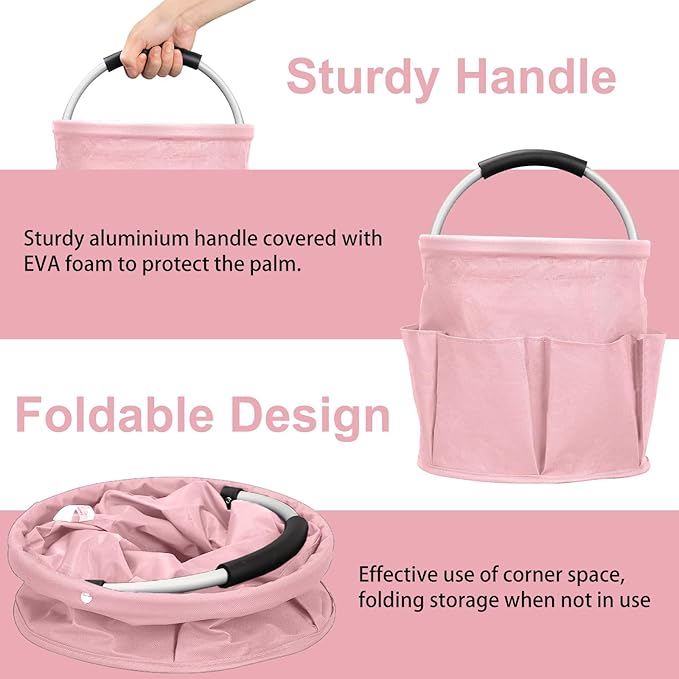 Qivine Cleaning Caddy for Cleaning Supplies, 17L Cleaning Supply Caddy with Handle Foldable Cleaning Supplies Organizer Bucket Tool Bag Organizer Cleaning Products Organizers for Home, Garden
