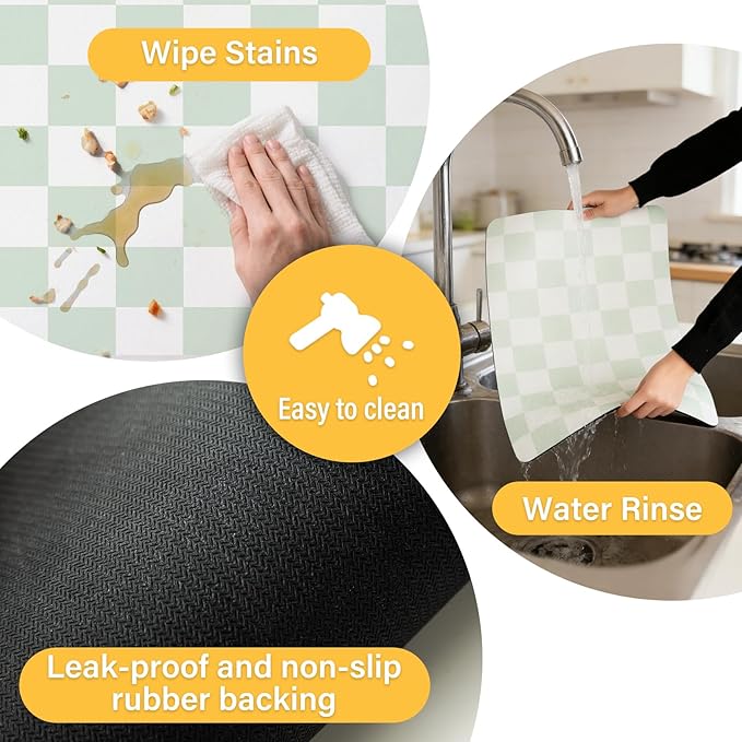 Checkered Dish Drying Mat （Green，24" x 16"） for Kitchen Counter Coffee Mat Bar Accessories,Fit Uder Pot, Dish Rack,Hide Stain,Absorbent Easy Clean