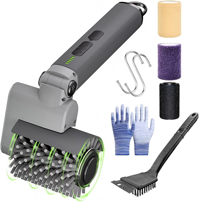 Electric Grill Brush Cleaner for Outdoor,150Mins BBQ Grill Cleaner with 3 Heads, 3-Speed & Angle Adjust Cordless Rotary Grill Brush,Waterproof Motorized Grill Cleaning Brush Kit for Barbecue Grates