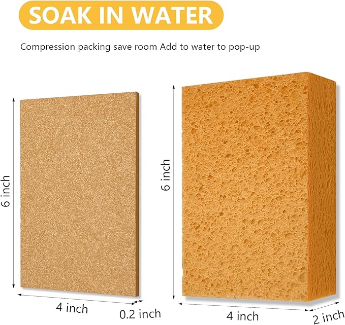 Car Wash Sponges, 3 Pack Extra Thick Large Cleaning Sponge Multi-Purpose for Bathroom Kitchen Bike Boat, Large Size Sponges 4'' X 6'' (Yellow)