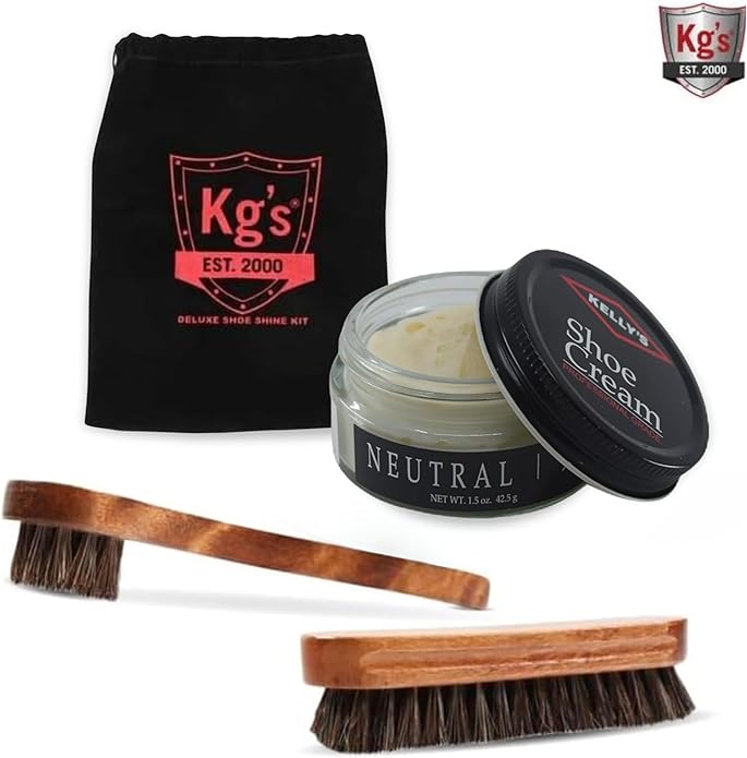 Kg's Shoe Shine Kit Includes Polish, Horsehair Brush, Applicator, and Storage Bag
