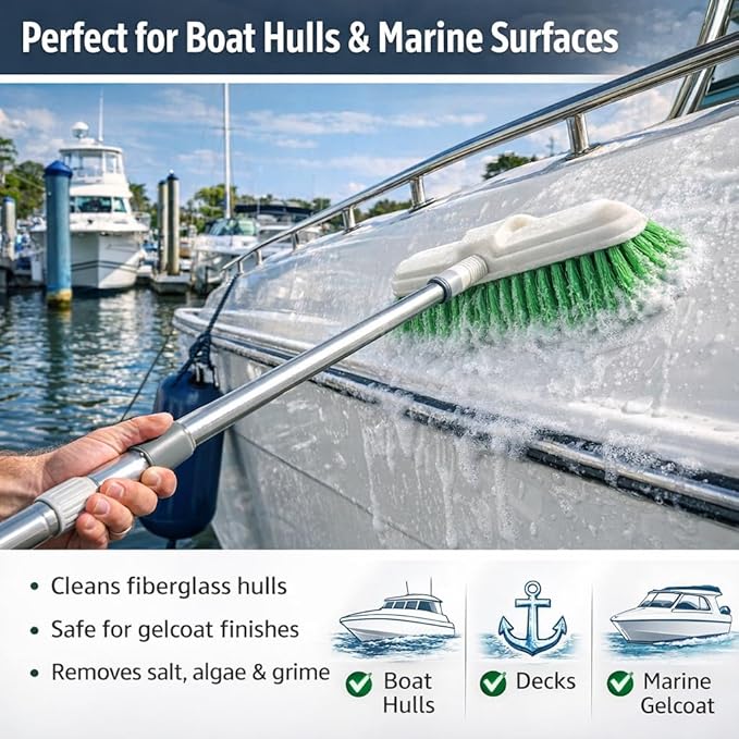 HI-TECH Industries 10" Bi-Level Flagged Super Soft Brush – Gentle Nylon Bristles – Crimped for Extra Cleaning Power – Threaded Handle Hole – Ideal for Trucks, SUVs, Boats, & Large Vehicles