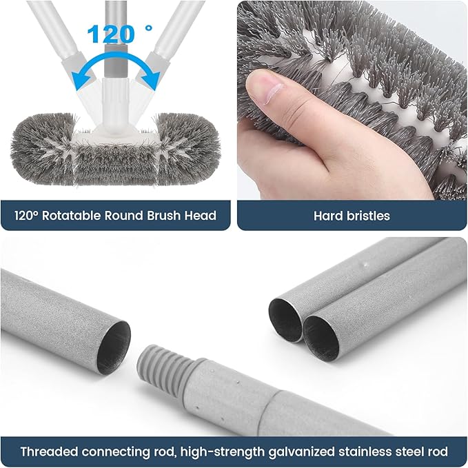 Hoklnuse Deck Brush with 51“ Long Handle for Cleaning Deck Boat Pool,360 Degree Durable Bristles Cleaner Tool Bathroom Spa Tub Floor Tile Clean Scrubber
