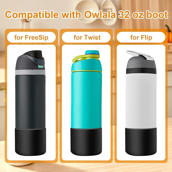 ( 2pcs)Silicone Water Bottle Boot and Bottle Drying Rack Compatible with Owala 32oz,Bottom Bumper Protector/Anti-Slip/Prevent scratches/Drying Rack Saves Space/Compatible with FreeSip Bottles,Black