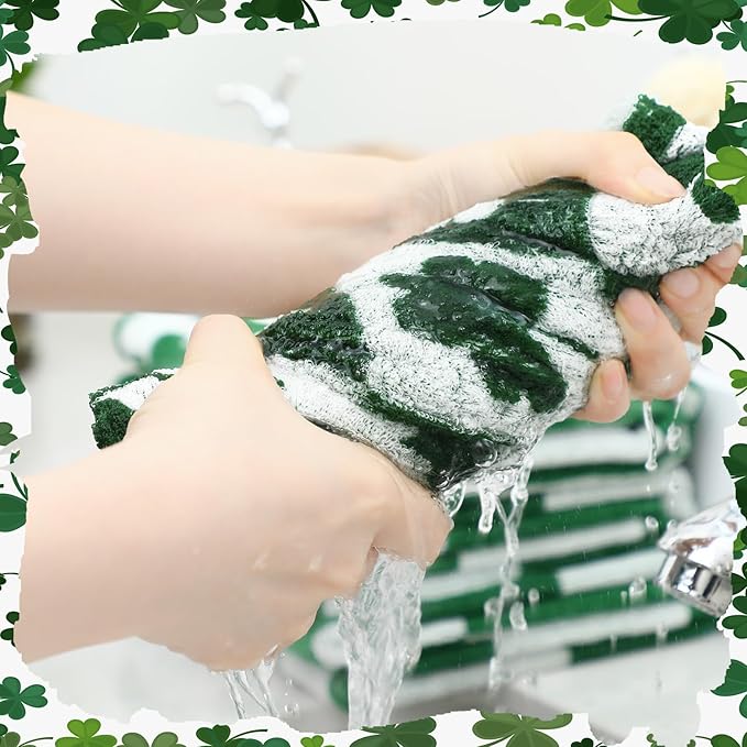 Frienda 4 Pcs St Patrick's Day Hand Towels for Bathroom 13 x 29'' Soft 100% Cotton Green Shamrocks Decorative Towel Absorbent St. Patrick's Day Bathroom Decor for Drying Cleaning Cooking Gift