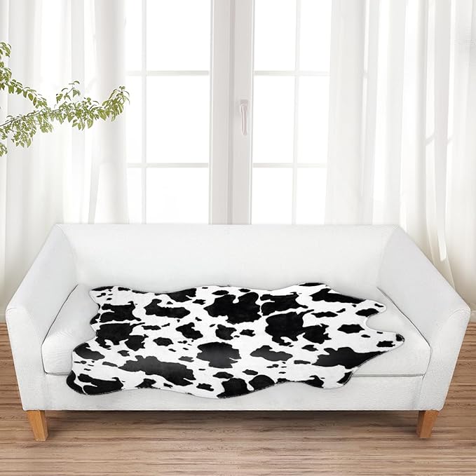 MACEVIA Faux Cowhide Rug,Cute Cow Print Rugs Animal Area Carpet Western Decor for Living Room Bedroom Non-Slip 43.3" L x 29.5" W(3.6ft x 2.4ft)