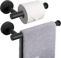 NearMoon Bath Toilet Paper Holder+ Hand Towel Holder, 2 Pieces Bathroom Hardware Set- Premium 304 Stainless Steel Toilet Roll Holder and Towel Rack Wall Mounted for Kitchen (Matte Black)