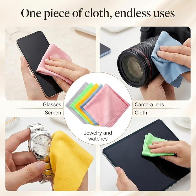 5PCS Extra Large Glasses Cleaning Cloths, Eyeglass Cleaning Cloth for Cleaning-Eyeglasses, Cell Phones, Screens, Lenses, Electronics and All Delicate Surface (12"x 12")