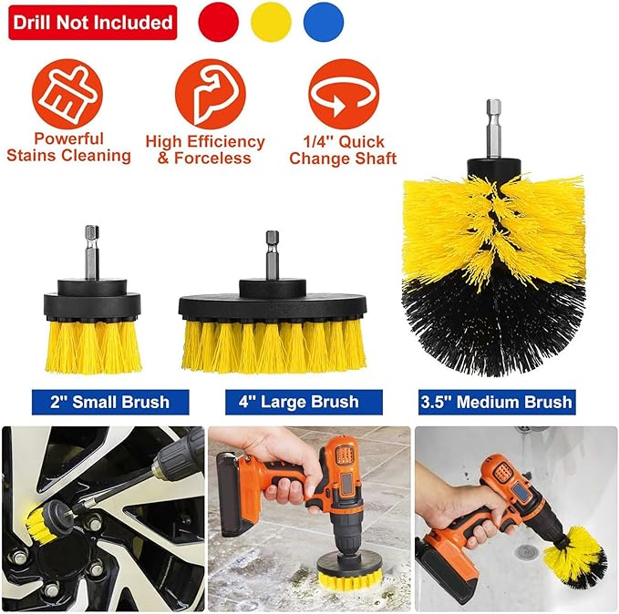 iMounTEK All Purpose Power Scrubber Cleaning Brush Combo Kit. Bathroom Accessories For Bathtubs/Bath Mat/Shower Curtain/Kitchen Sink/Bidet/Carpet/Pool Tile/Ceramic/Marble/Brick/Flooring/Grout- Yellow