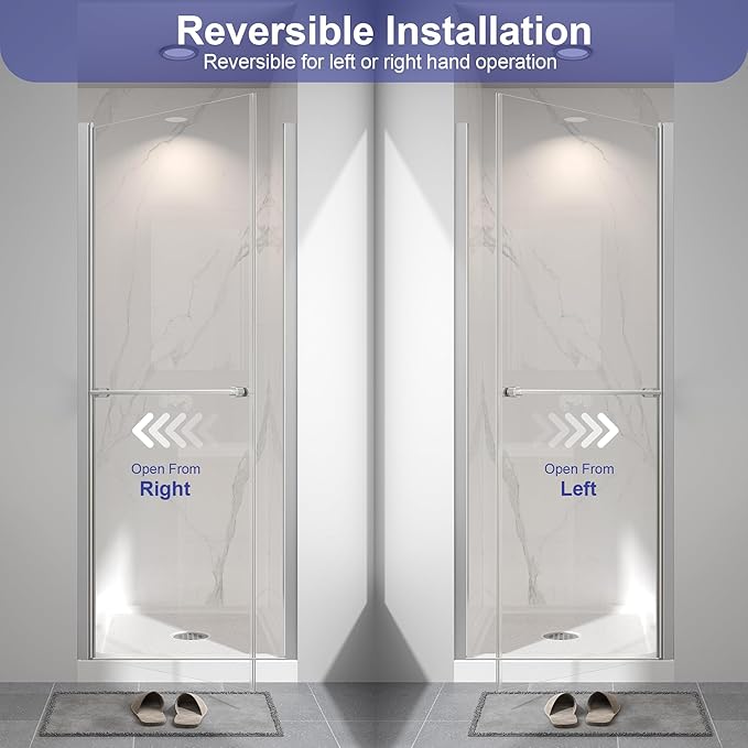 Frameless Pivot Shower Door 28"-30" W x 72" H, Swing Shower Glass Doors with Nano Explosion-Proof Film Tempered Glass 1/4"(6mm) Reversible Installtion, Brushed Nickel Finish