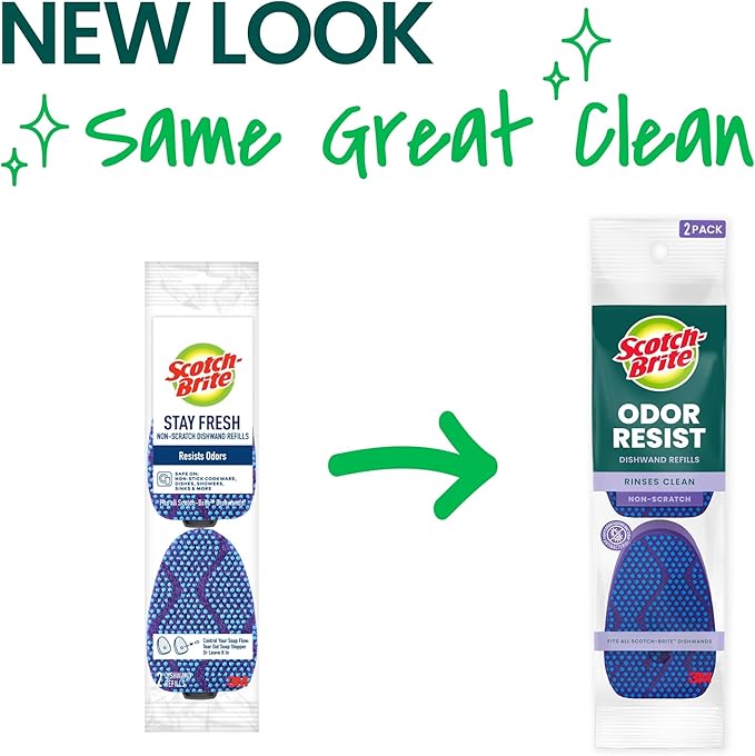 Scotch-Brite Scrub Dots Dishwand Refills for Cleaning Kitchen, Bathroom, and Household, Non-Scratch Refills Safe for Non-Stick Cookware, 2 Dishwand Refills