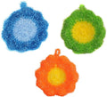 3Pcs Cute Flower Dish Scrubbers for Kitchen Korean Style Handmade Crochet Scouring Pads Non-Scratch Dish Sponges for Dishwashing Aesthetic Sink Decor Cleaning Puff