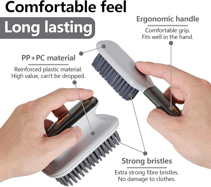 2Pcs Laundry Brush for Stains on Clothes, Household Scrub Brush, Soft Bristle Shoe Scrub Brushes for Cleaning, Easy to Grip Shoe Brush and Hat Clothes Brush Tool,Grey