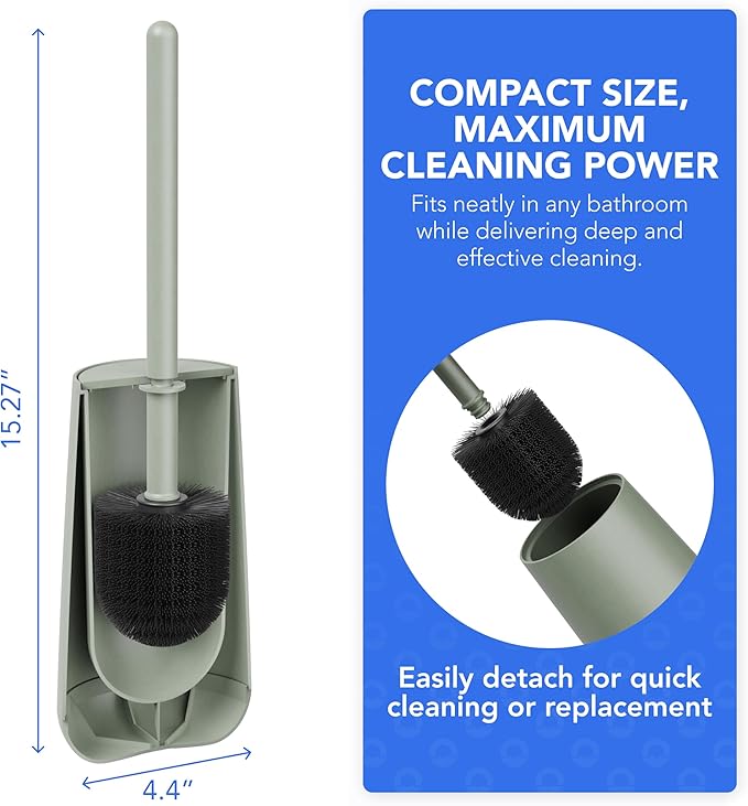 Bamodi Toilet Brush and Holder Set - Dense PP Brush Head with Holder - Efficient Stain and Odour Removal - Modern Design and Space-Saving - Keeps Toilet Bowl Spotless - 15x4x4 inches, Green