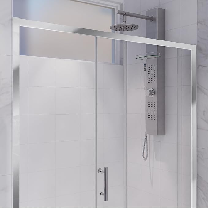 ANZZI 72 x 48 inch Framed Shower Door in Polished Chrome | Halberd Water Repellent Glass Shower Door with Seal Strip Parts | Easy Glide Rollers Sliding Shower Door | SD-AZ052-01CH