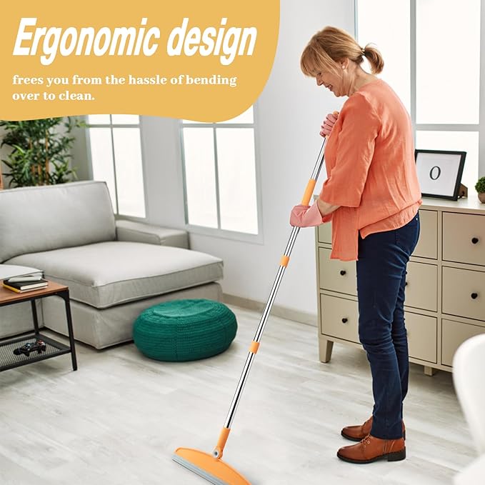 Silicone Air Broom,Multifunction Magic Broom with Long Handle，Adjustable Rubber Squeegee Sweeping Water for Indoor Hardwood Floors,Kitchen,Concrete Floor,Bathroom Tile(Gray Yellow)