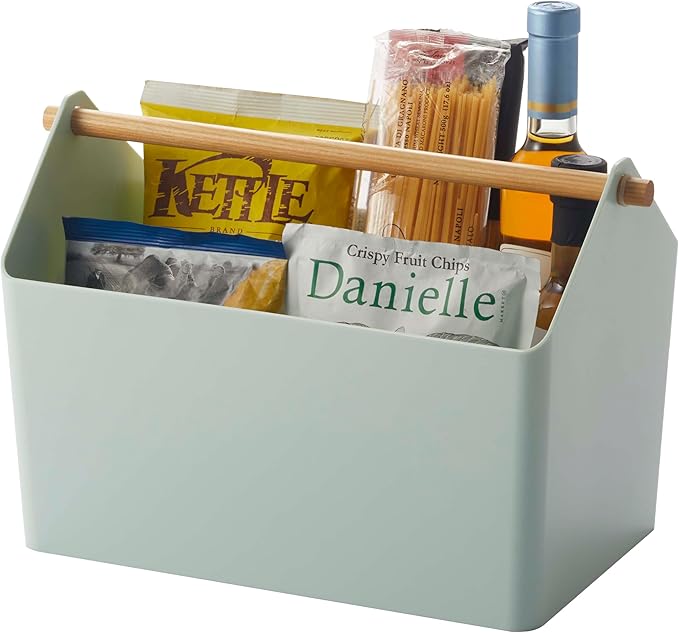 YAMAZAKI Home Favori Storage Organizer/Cleaning Caddy/Storage Basket With Handle - Plastic + Wood -