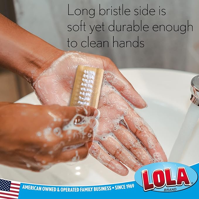 LOLA Classic Hand & Nail Wood Brush, 300 Pack, Heavy Duty 2 Sided Soft & Stiff Bristles, Cleans Hands, Fingernails, Feet & Toenails