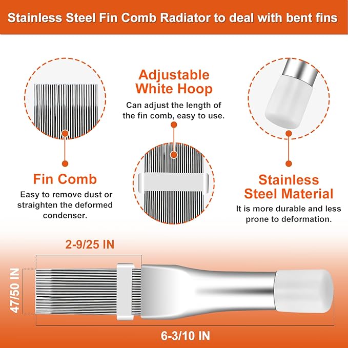 Cenipar 5PCS Air Conditioner Condenser Fin Comb Set Include FCR6 Fin Comb, Metal Radiator Fin Comb, Plastic Air Conditioner Fin Comb, Blue Folding Brush and Brown Brush Air Conditioner Fin