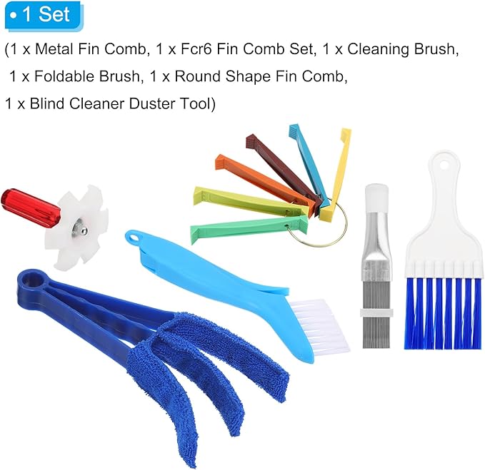 PATIKIL Air Conditioner Fin Comb, 6Pcs Stainless Steel Condenser Fin Straightener, FCR6 Fin Comb, Blue Foldable Brush AC Coil Tool for AC Unit Radiator