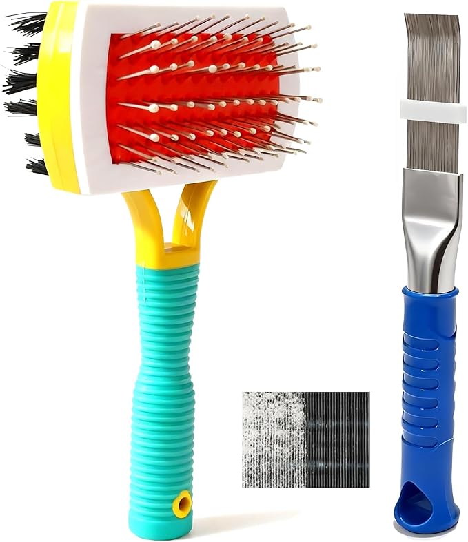 2 Pcs Air Conditioner Fin Comb Kit, Ac Fin Comb Straightener Tool, Radiator Comb,HVAC Coil Cleaning Brush for A/C Unit Condenser Evaporator Repair Clean Tool,Extend Handle &Thickened PIN