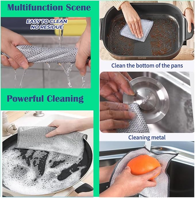 10 Pcs Upgrade 3-Layer Dish Cloth, Non-Scratch Steel, Premium Scrubbing Multipurpose Wire Dishwashing Rag for Wet and Dry, Kitchen Cleaning,Scrubs Dishes, Sinks Cleans,Home Essentials