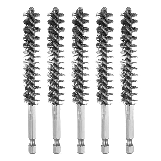 HARFINGTON 5Pcs Bore Brush Stainless Steel 13mm Dia Cleaning Twisted Wire Brush Tube Pipe Cleaner with Handle 1/4 Inch Hex Shank for Tubes, Ports, Bearings