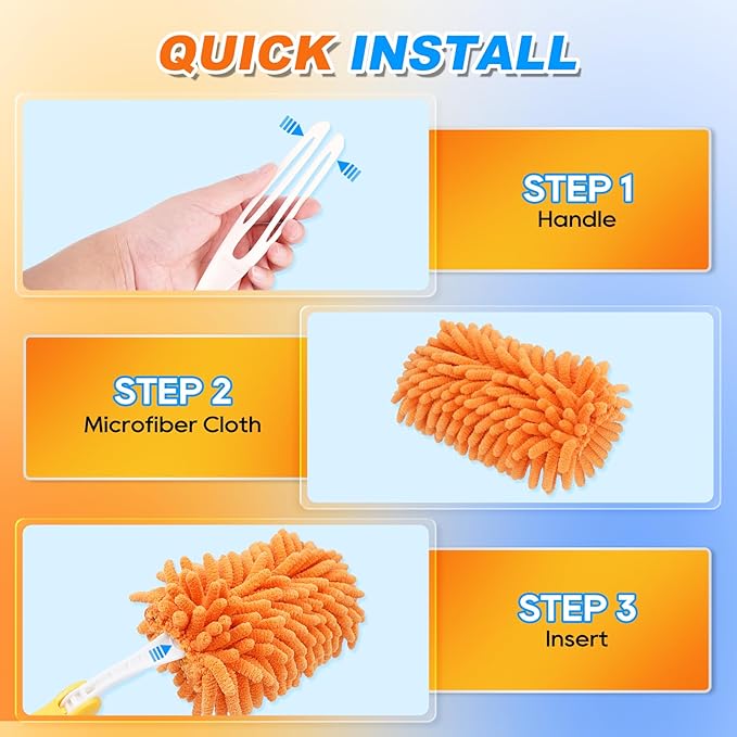 5 Pack Reusable Duster Refill for Swiffer Hand Duster, 360 Degree Duster Refills for Cleaning, Ceiling Fan, Orange (Handle is Not Included)
