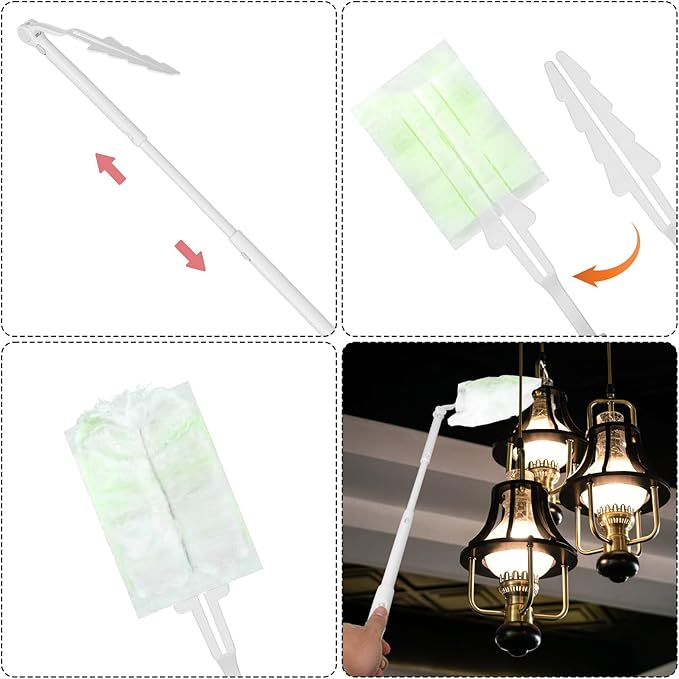 2pcs Handle Replacements for, Long Extended Handle Telescopic Extended Pole Adjustable Length Duster Refills Handle for Home Cleaning (White & Yellow)