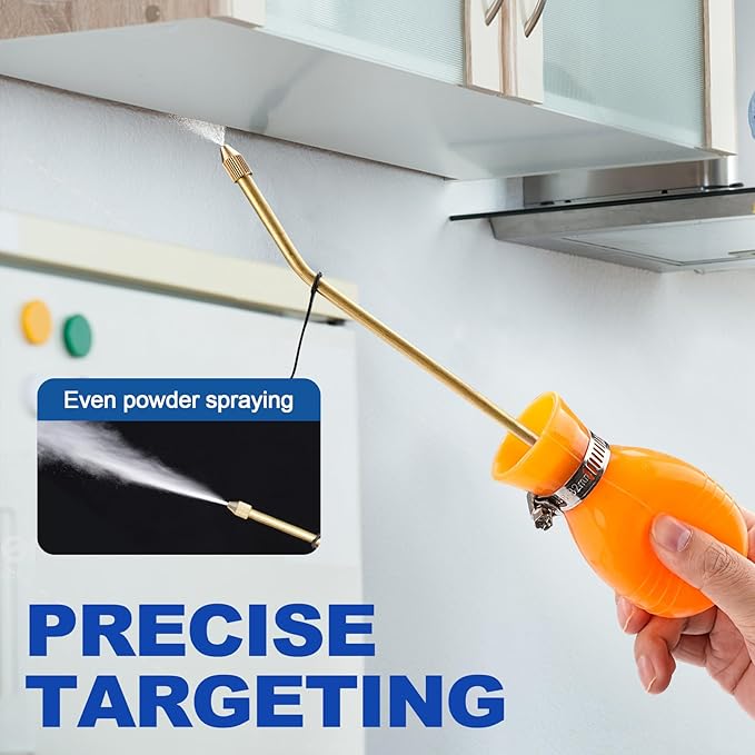 Powder Duster - Large Diatomaceous Earth Bulb Duster Applicator with Long Copper Tube Garden Puffer for Multi-Purpose Indoor and Outdoor Use (Orange)