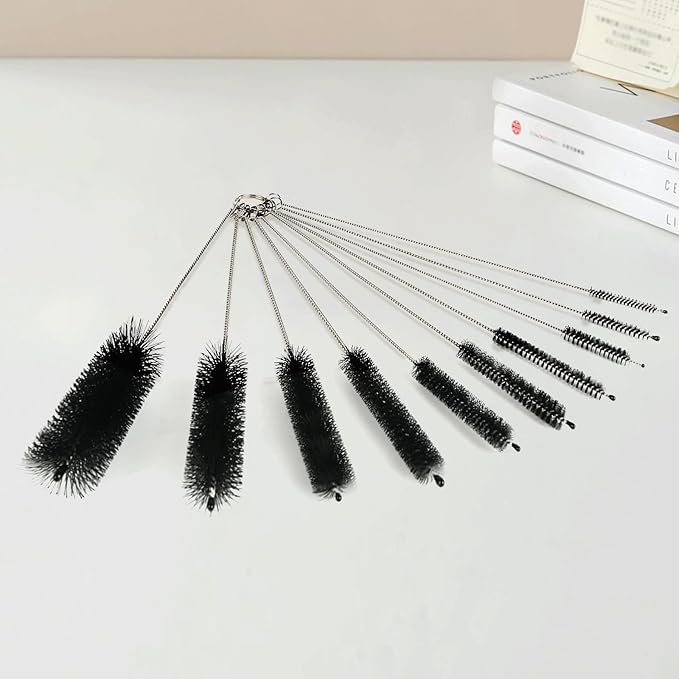 12 Pack Glass Tube Pipe Cleaner Set, 17 Inch Long Handle Nylon Brush for Neck Bottle, 8.2 Inch Various Diameter Tube Straw With Hook, 35 Inch Flexible Double Ended Hose Cleaner