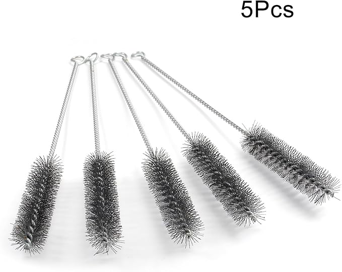 Utoolmart Wire Tube Brushes, Stainless Steel Bottle Bristle Cleaning Spiral Power Pipe Brush, 1.0-inch Diameter 12-inch Long-Handle Cleaner for Auto Parts, Bottles, Tubes, Keyboards,Glass 5pcs