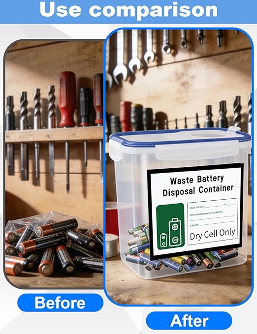 2 Pack Battery Disposal Container,Used Battery Containers with Label and Date Recording Pen,Small Battery Processing Organizer Container