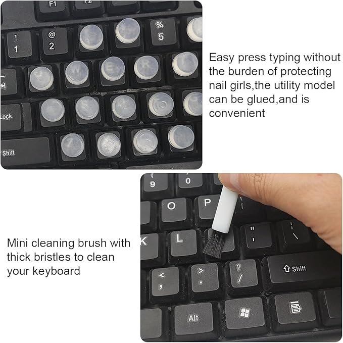 128 PCS Raised Keyboard Stickers for Long Nails Protector,with Cleaning Brush,Silicone Keyboard Self Adhesive Keycap Riser Bubbles Covers for Nail Art Typing Gaming Round Keyboard PC, Cylinder