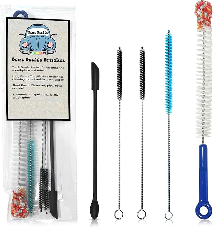 Blue Beetle Brushes | Multi-Use Glass Cleaner Kit - 5-Piece Brush & Scraper Set for Glass, Ceramic and Glass Pipe Cleaner