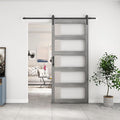 BARNSMITH 42in x 96in Glass Barn Door and 7FT Sliding Door Hardware Included, 5-Panel Frosted Glass, Solid Wood Covered with Water-Proof PVC Surface, Easy Assembly, Grey