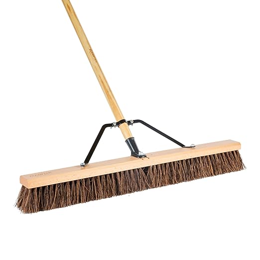 Restaurantware-Clean Tek Professional 30 Inch Push Broom, 1 Heavy-Duty Broom with 60â€ Handle - Palmyra Bristles, Use Indoor and Outdoor, Wooden, Commercial Use, for Deck, Driveway, Garage, Patio