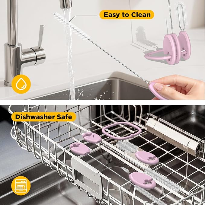 Straw Brush Set, 4 Piece Cleaner Kit with Standable Key Ring for Reusable Straws, Tumblers & Water Bottles – Designed for Kids & Adults, Pink