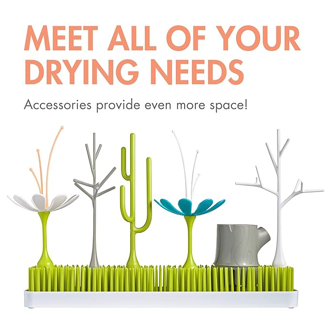 Boon Grass Countertop Drying Rack Bundle - Includes Grass, Stem, and Twig - Capacity for 4 Baby Bottles and Baby Accessories - Baby Bottle-Feeding Supplies - 9.5 x 9.5 x 3